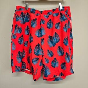 Birddogs Gym Shorts Mens XXL Pink Tropical‎ Monstera Leaf Print Lined Athletic